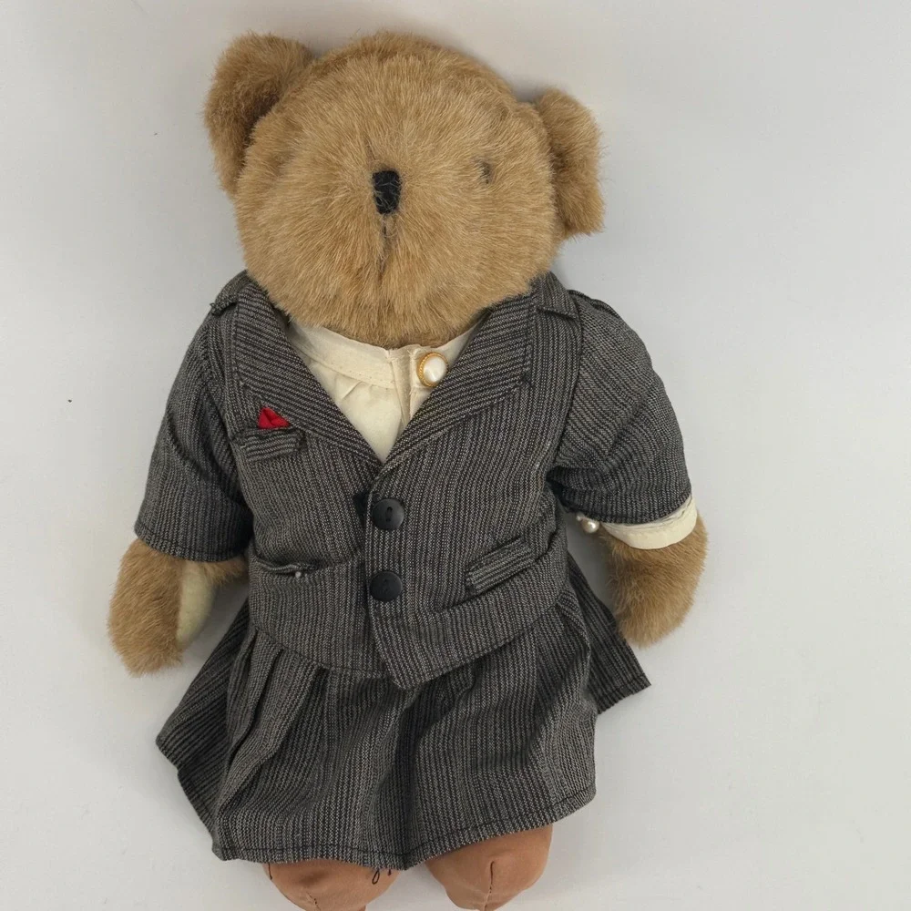 Vintage Plush Teddy Bear in Gray Pinstripe Skirt Suit Professional Career Bear